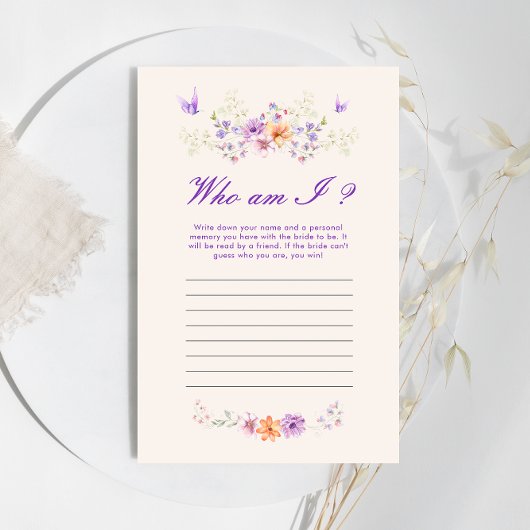 Papier Qui suis-je Purple Butple Fête des mariées Jeu