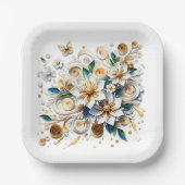 Papier Quilling Bloemen en Vlinders Papieren Bordje (Voorkant)