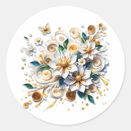 Papier Quilling Flowers Elegant Ronde Sticker (Voorkant)