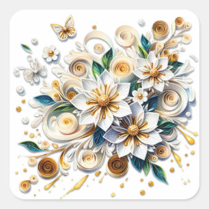 Papier Quilling Flowers Elegant Vierkante Sticker