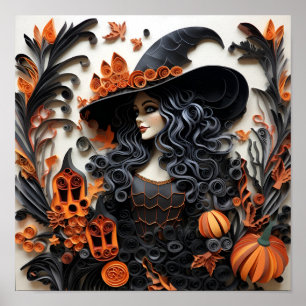 Papier Quilling Halloween heksenkunst print