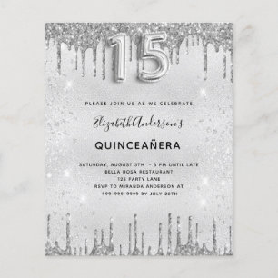 Papier Quinceanera argent parties scintillant invitation