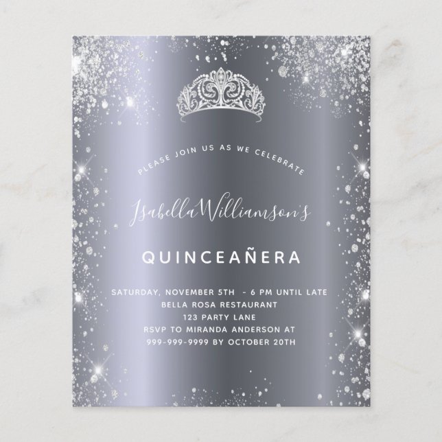 Papier Quinceanera argent parties scintillant tiara invit (Devant)