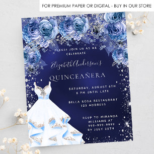 Papier Quinceanera bleu marine robe bleu invitation flora