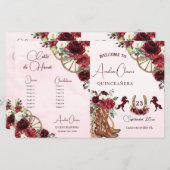 Papier Quinceañera Bourgogne Rouge Floral Charro Programm (Devant / Derrière)