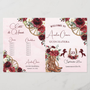 Papier Quinceañera Bourgogne Rouge Floral Charro Programm