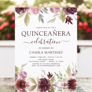 Papier Quinceanera Budget Burgundy Blush Rose Floral