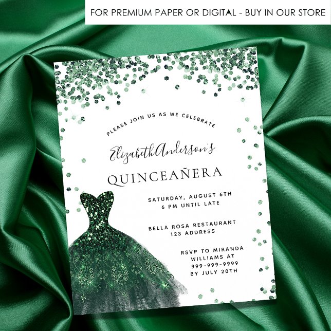 Papier Quinceanera émeraude vert robe invitation budget (Créateur téléchargé)