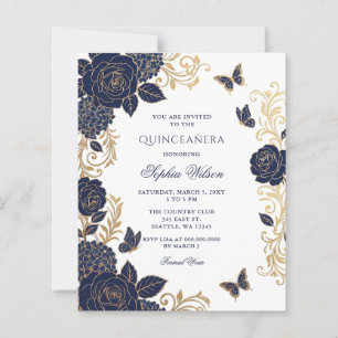 Papier Quinceañera Fleur de Papillon Doré de la Marine Éc