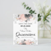 Papier Quinceanera florale rose vif Enregistrer la date (Debout devant)