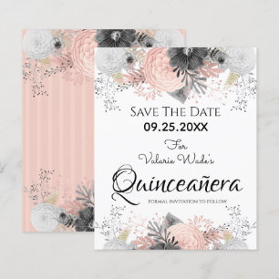 Papier Quinceanera florale rose vif Enregistrer la date