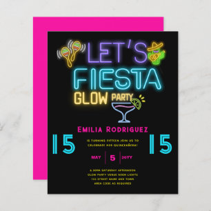 Papier QUINCEAÑERA Glow Party Invitación Fiesta de Neón