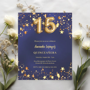 Papier Quinceanera marine bleu or étoiles invitation