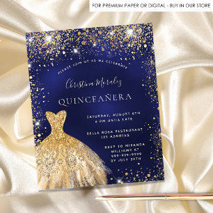 Papier Quinceanera marine bleu or robe invitation