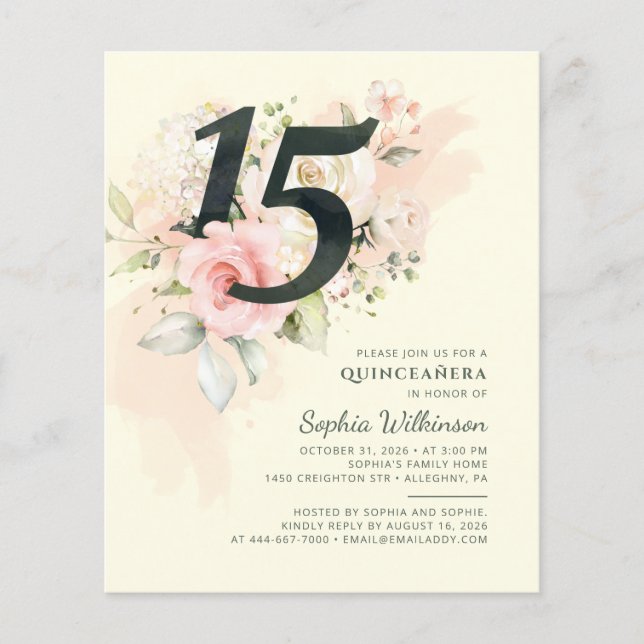 Papier Quinceanera moderne 15e anniversaire Invitation fl (Devant)