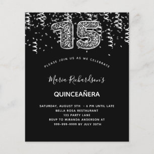 Papier Quinceanera noir argent leopard invitation budgéta