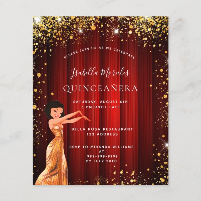 Papier Quinceanera or rouge parties scintillant robe invi (Devant)