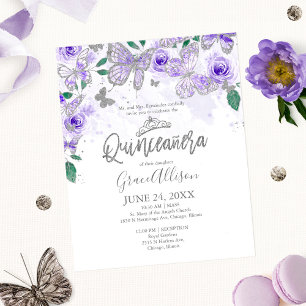 Papier Quinceanera Papillon Budget Invitation Bilingue