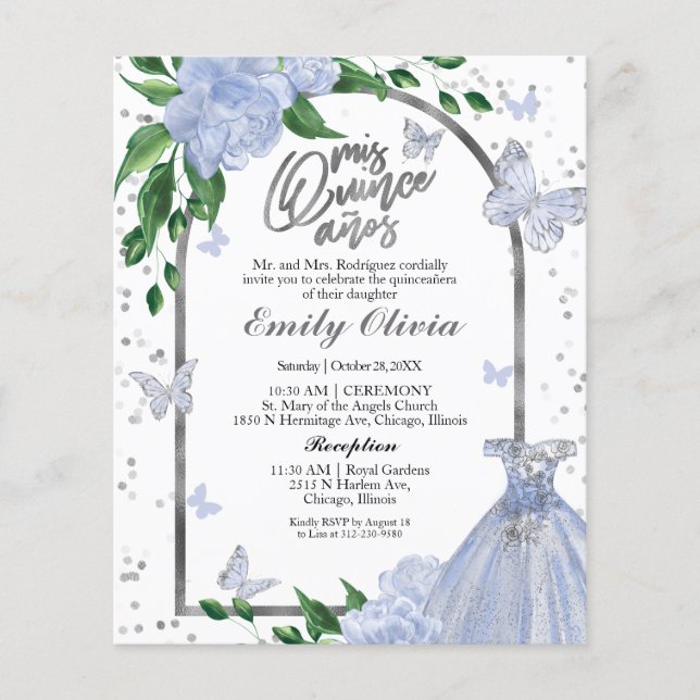 Papier Quinceanera Papillons Budget Invitation (Devant)