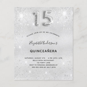 Papier Quinceanera parties scintillant argent invitation