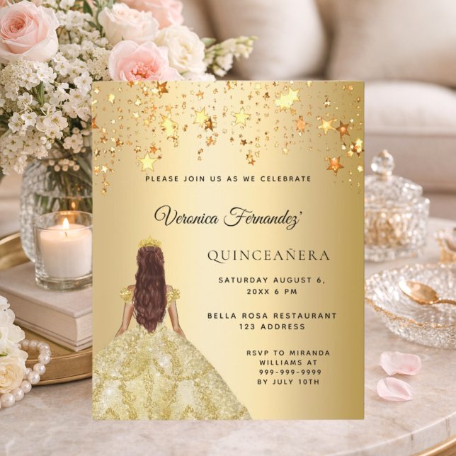 Papier Quinceanera robe or étoiles invitation (Créateur téléchargé)