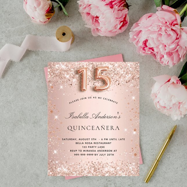 Papier Quinceanera rose en or blush invitation (Créateur téléchargé)