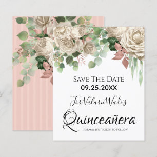 Papier Quinceanera rose florale Sauvez la date