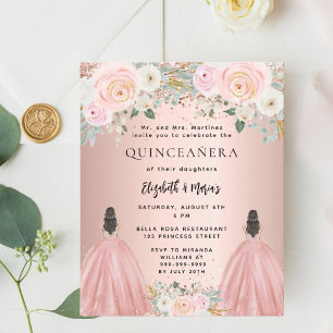 Papier Quinceanera rose robe florale 2 filles invitation