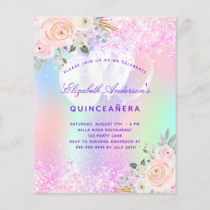 Papier Quinceanera rose violet invitation ballon floral