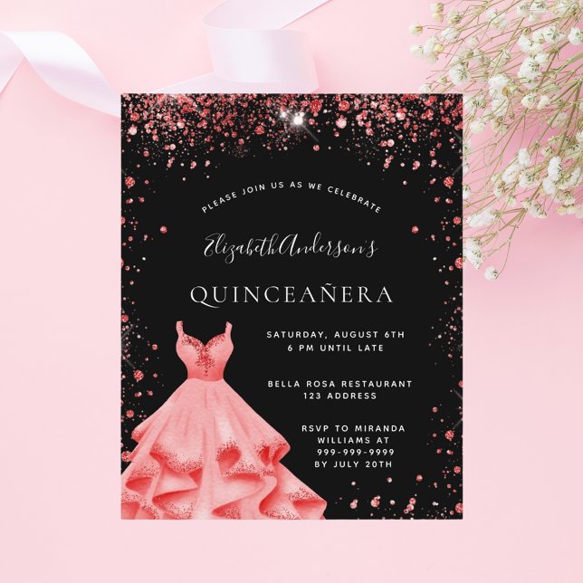 Papier Quinceanera rouge noir parties scintillant robe in (Créateur téléchargé)