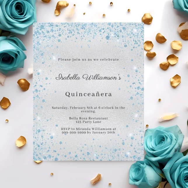 Papier Quinceanera silver blue winter party invitation (Créateur téléchargé)