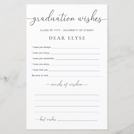 Papier Quinn Souhaits minimaux de graduation (Devant)