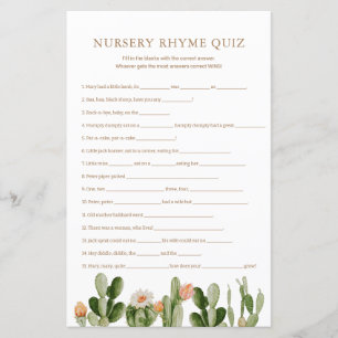 Papier Quiz de la nurserie de bohéme sur les comptines po