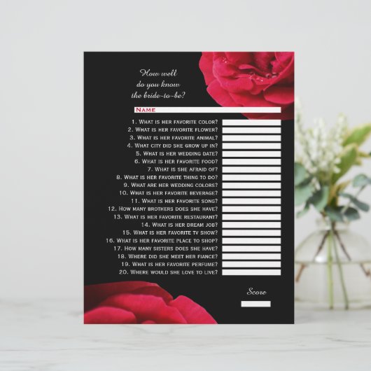 Papier Quiz de mariage - rose rouge (Debout devant)