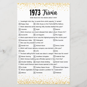 Papier Quiz de Trivia personnalisé 1973 pour Mariage d'or