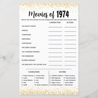 Papier Quiz de Trivia personnalisé 1974 pour Mariage d'or