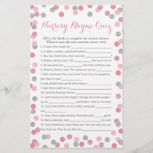 Papier Quiz sur le Baby shower rose et argenté