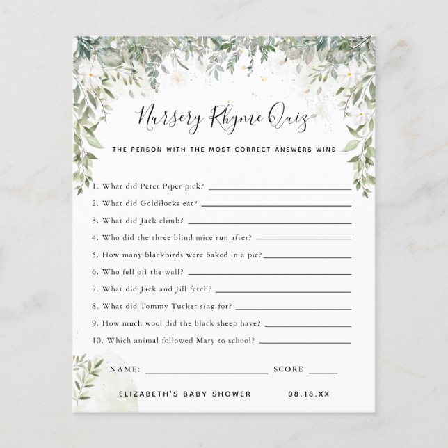 Papier Quiz sur le rime des infirmières | Jeu Baby shower (Devant)