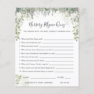 Papier Quiz sur le rime des infirmières   Jeu Baby shower