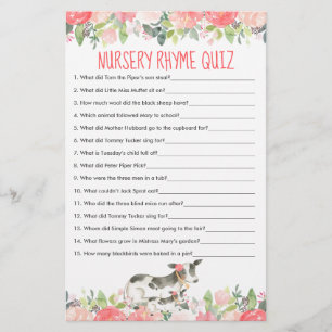 Papier Quiz sur les vaches à l'aquarelle florale pour la