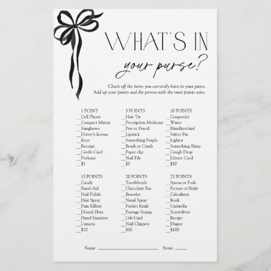 Papier Quoi de neuf dans votre sac à main Black Bow Fête (Devant)