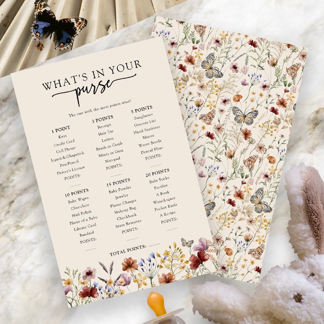 Papier Qu'y a-t-il dans ton sac, bébé ? (Boho Wildflower What's In Your Purse Baby Game by Painted Paperie
)