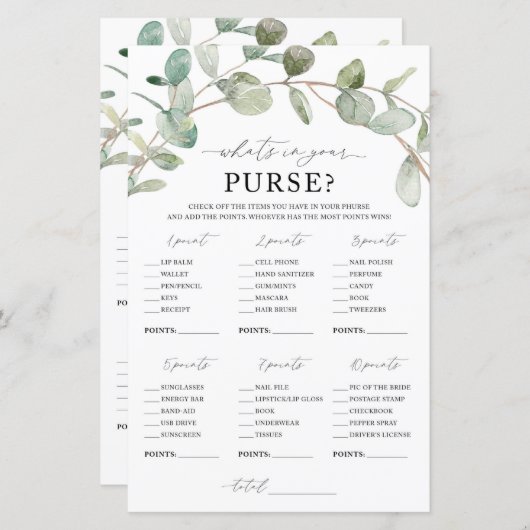 Papier Qu'y a-t-il dans votre jeu de sacs à main (Devant / Derrière)