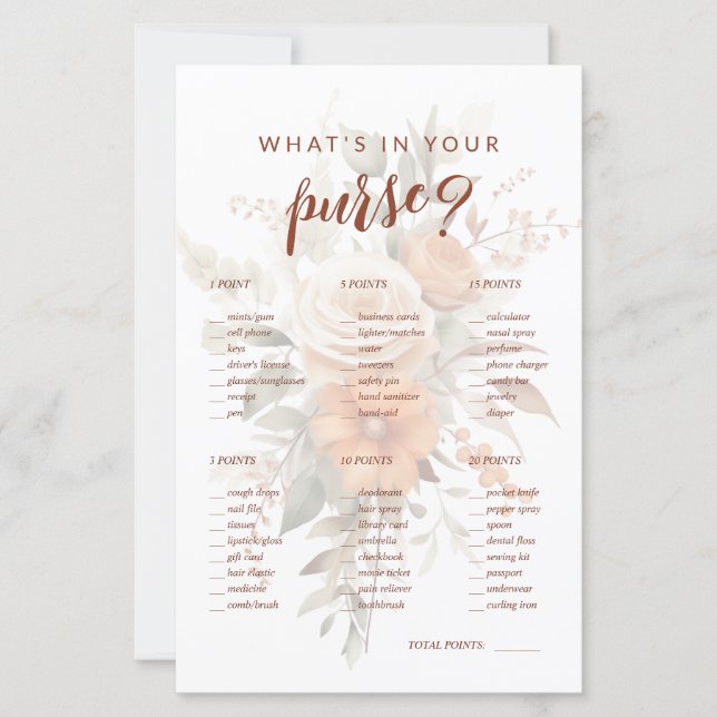 Papier Qu'y a-t-il dans votre sac à main ? Jeu de Fêtes d (Devant)