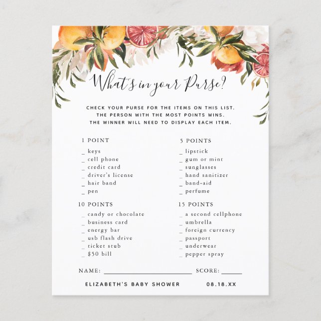 Papier Qu'y a-t-il dans votre sac | Jeu Baby shower (Devant)