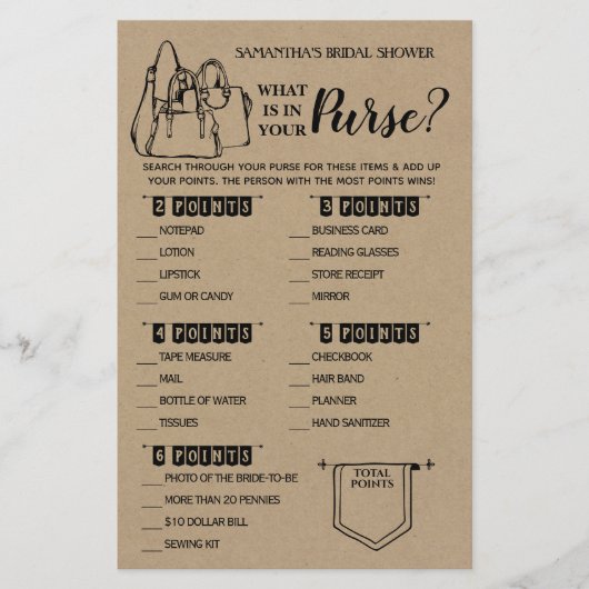 Papier Qu'y a-t-il dans votre sac jeu bilingue de douche (Devant)