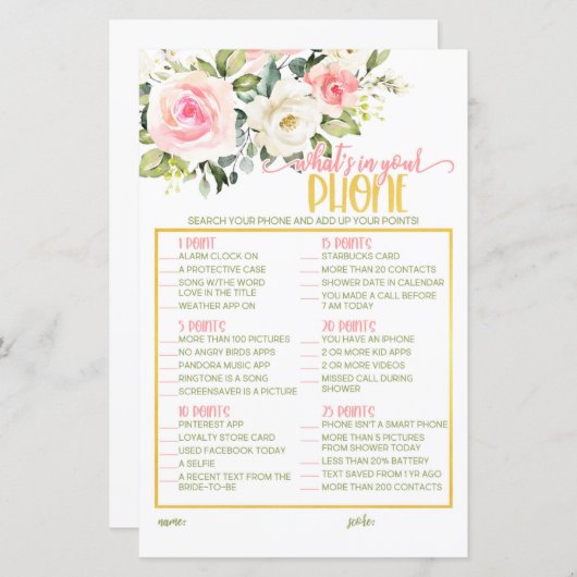 Papier Qu'y a-t-il dans votre téléphone - Pink Floral & G (Devant / Derrière)