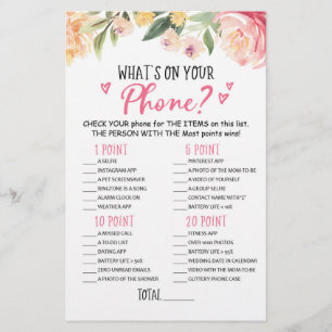 Papier Qu'y a-t-il sur ton téléphone ? Jeu Baby shower pa