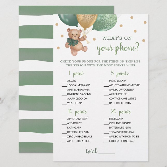 Papier Qu'y a-t-il sur votre téléphone Baby shower Jeu Te (Devant / Derrière)