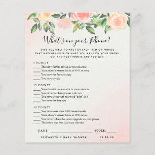 Papier Qu'y a-t-il sur votre téléphone   Jeu Baby shower